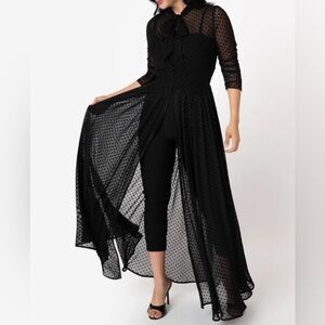 Unique Vintage Black Swiss Dot Starlet Duster